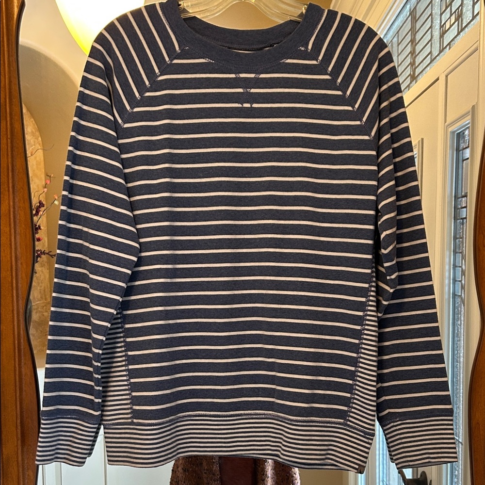 Eddie Bauer Navy and White Striped Crewneck Sweater